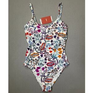 Andie Women's Amalfi Striped Scoop-Neck 1-Piece Swimsuit Botanical Print S $128